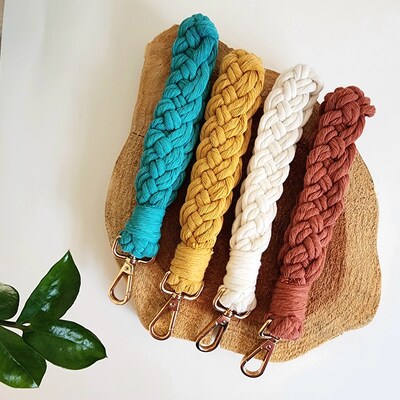 Handmade Braided Wristlet for Keys and Wallets, Cotton Keychain, Lanyard, Fob Holder, Aesthetic and Sustainable Boho Macrame Gifts for Women - image3